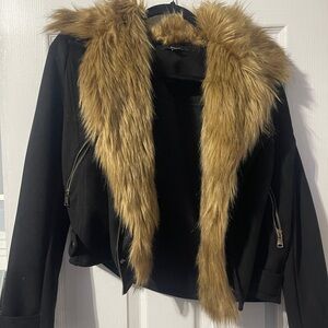 Black Jacket with Faux Fur Collar